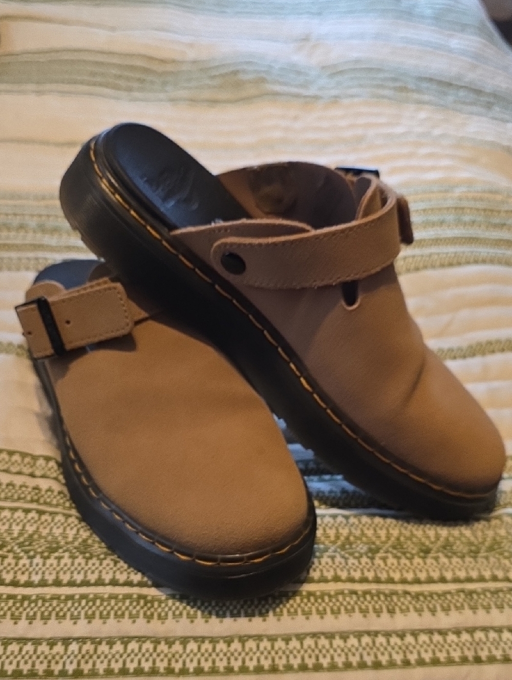 Dr. Martens Taupe Clog Mules with Black Soles